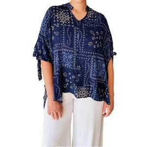 NEW RENEEC. boho paisley top - plus in navy